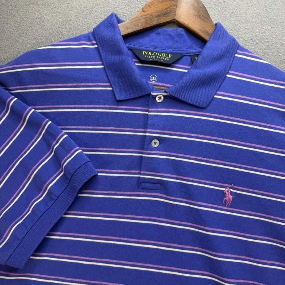 Polo Golf Ralph Lauren Polo Shirt Striped Classic Fit XL Blue Pink Pony Stretch